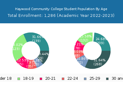 Haywood Community College 2023 Student Population Age Diversity Pie chart