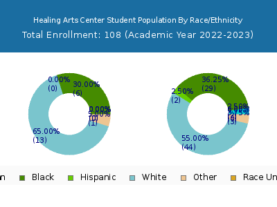 Healing Arts Center 2023 Student Population by Gender and Race chart