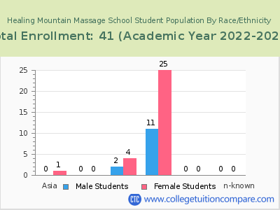 Healing Mountain Massage School 2023 Student Population by Gender and Race chart