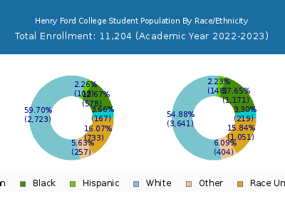 Henry Ford College 2023 Student Population by Gender and Race chart
