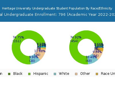 Heritage University 2023 Undergraduate Enrollment by Gender and Race chart