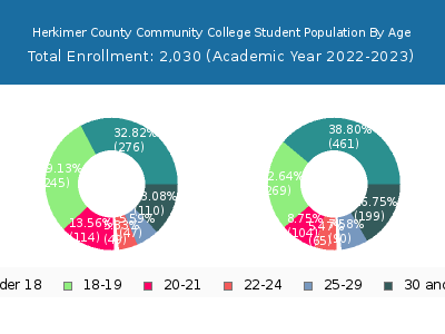 Herkimer County Community College 2023 Student Population Age Diversity Pie chart