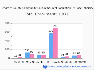 Herkimer County Community College 2025 Student Population by Gender and Race chart