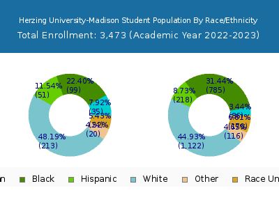 Herzing University-Madison 2023 Student Population by Gender and Race chart