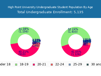High Point University 2024 Undergraduate Enrollment Age Diversity Pie chart