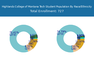Highlands College of Montana Tech 2025 Student Population by Gender and Race chart