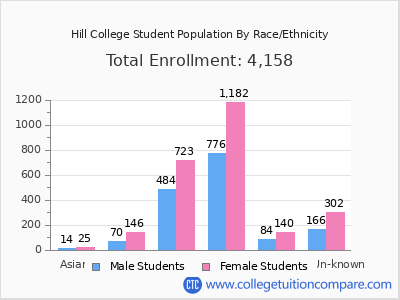 Hill College 2025 Student Population by Gender and Race chart