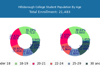 Hillsborough College 2025 Student Population Age Diversity Pie chart