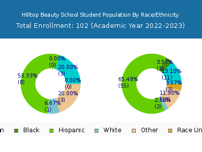 Hilltop Beauty School 2023 Student Population by Gender and Race chart