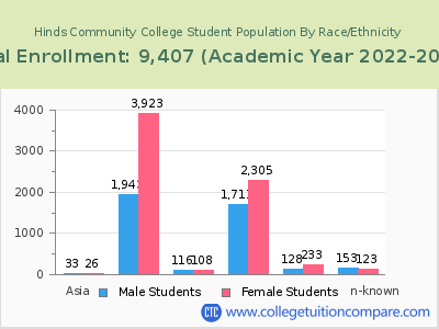Hinds Community College 2023 Student Population by Gender and Race chart