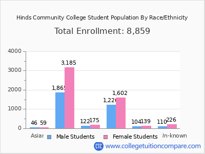 Hinds Community College 2025 Student Population by Gender and Race chart