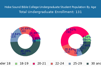 Hobe Sound Bible College 2024 Undergraduate Enrollment Age Diversity Pie chart
