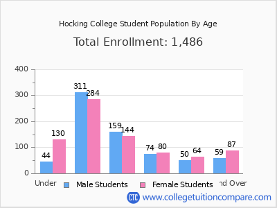 Hocking College 2025 Student Population by Age chart