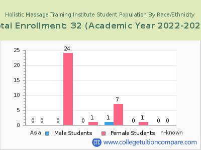 Holistic Massage Training Institute 2023 Student Population by Gender and Race chart