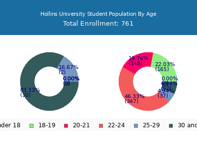 Hollins University 2025 Student Population Age Diversity Pie chart