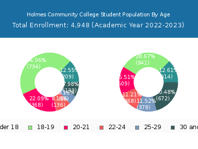 Holmes Community College 2023 Student Population Age Diversity Pie chart