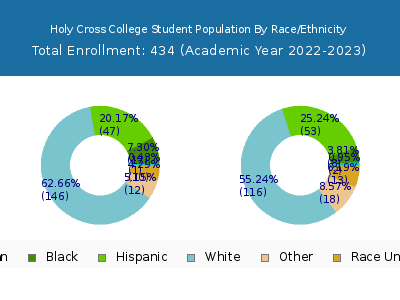 Holy Cross College 2023 Student Population by Gender and Race chart