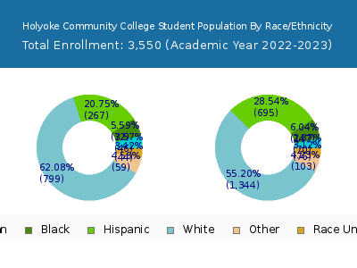 Holyoke Community College 2023 Student Population by Gender and Race chart