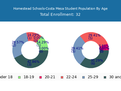 Homestead Schools-Costa Mesa 2024 Student Population Age Diversity Pie chart
