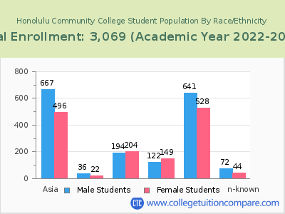 Honolulu Community College 2023 Student Population by Gender and Race chart