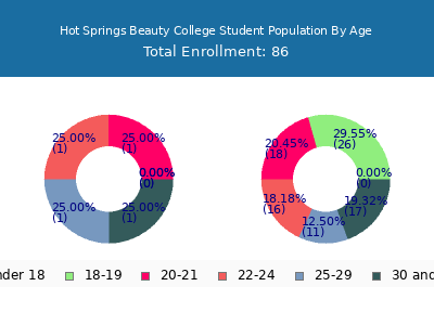 Hot Springs Beauty College 2024 Student Population Age Diversity Pie chart