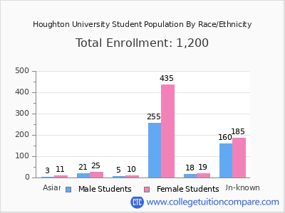 Houghton University 2025 Student Population by Gender and Race chart