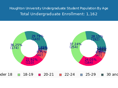 Houghton University 2025 Undergraduate Enrollment Age Diversity Pie chart