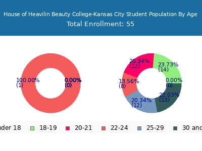 House of Heavilin Beauty College-Kansas City 2024 Student Population Age Diversity Pie chart