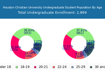 Houston Christian University 2025 Undergraduate Enrollment Age Diversity Pie chart