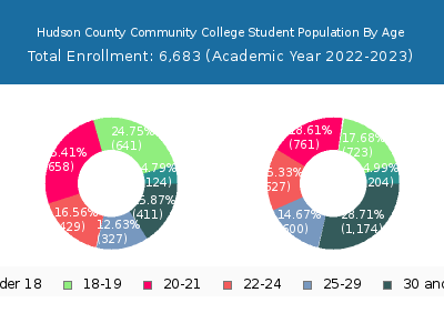 Hudson County Community College 2023 Student Population Age Diversity Pie chart