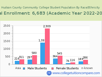Hudson County Community College 2023 Student Population by Gender and Race chart