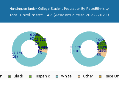 Huntington Junior College 2023 Student Population by Gender and Race chart