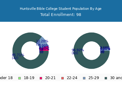 Huntsville Bible College 2024 Student Population Age Diversity Pie chart