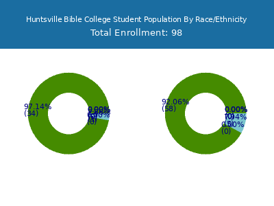 Huntsville Bible College 2025 Student Population by Gender and Race chart