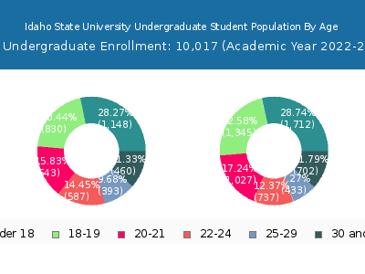Idaho State University 2023 Undergraduate Enrollment Age Diversity Pie chart