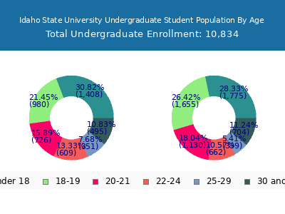 Idaho State University 2025 Undergraduate Enrollment Age Diversity Pie chart