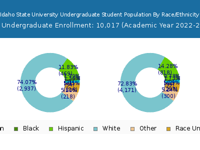 Idaho State University 2023 Undergraduate Enrollment by Gender and Race chart