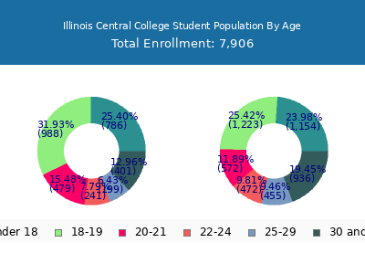 Illinois Central College 2025 Student Population Age Diversity Pie chart