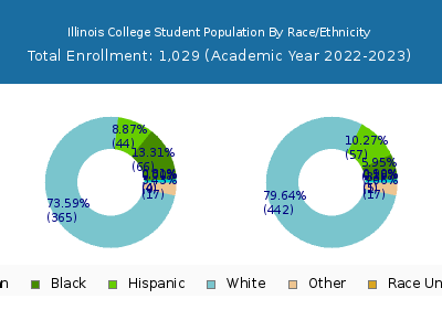 Illinois College 2023 Student Population by Gender and Race chart