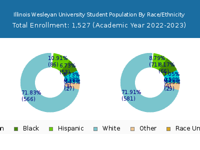 Illinois Wesleyan University 2023 Student Population by Gender and Race chart