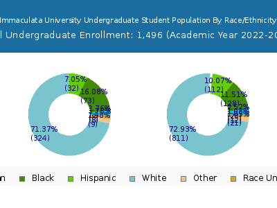 Immaculata University 2023 Undergraduate Enrollment by Gender and Race chart