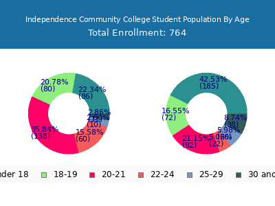 Independence Community College 2024 Student Population Age Diversity Pie chart