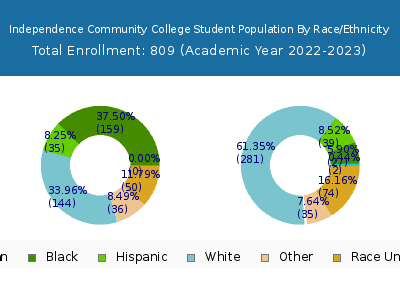 Independence Community College 2023 Student Population by Gender and Race chart
