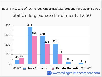 Indiana Institute of Technology 2025 Undergraduate Enrollment by Age chart