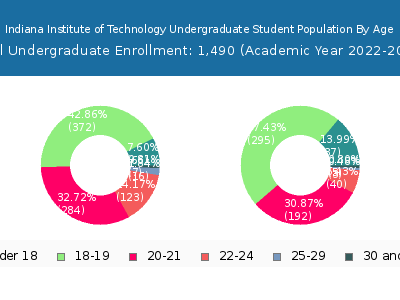 Indiana Institute of Technology 2023 Undergraduate Enrollment Age Diversity Pie chart