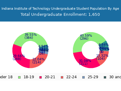 Indiana Institute of Technology 2025 Undergraduate Enrollment Age Diversity Pie chart