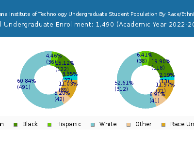 Indiana Institute of Technology 2023 Undergraduate Enrollment by Gender and Race chart