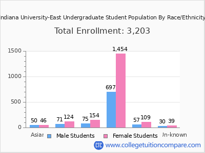 Indiana University-East 2025 Undergraduate Enrollment by Gender and Race chart