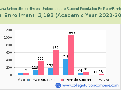 Indiana University-Northwest 2023 Undergraduate Enrollment by Gender and Race chart