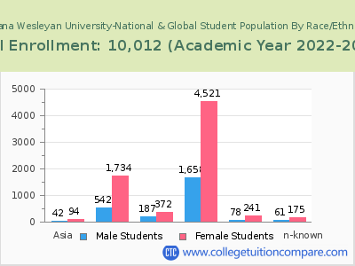 Indiana Wesleyan University-National & Global 2023 Student Population by Gender and Race chart